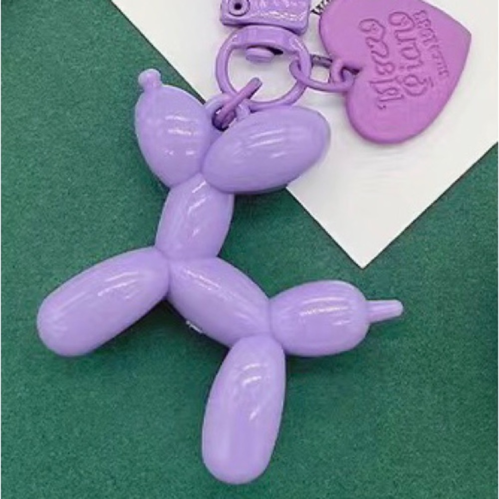 Cute Purple Balloon Puppy Keychain Acrylic Key Chain Ring Purse Bag Charm